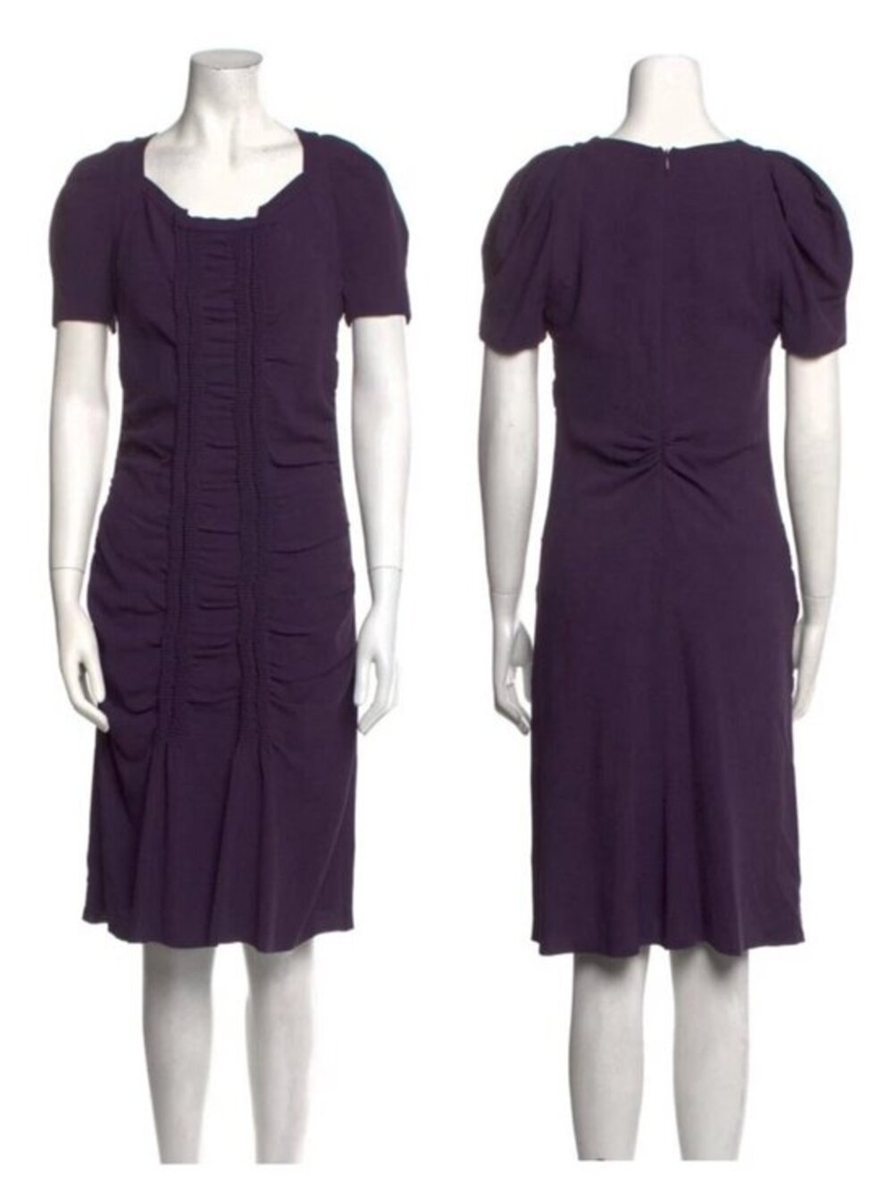 VTG 2000s Prada Ruched Puff Sleeve Midi Dress 44 IT /8 US Purple